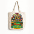 Tote bag with colorful design on a white background